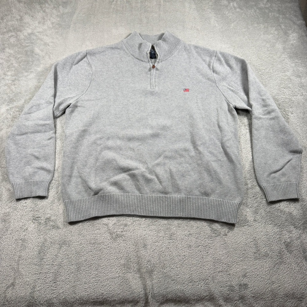 Vintage Polo Jeans Company Knit Sweater Mens XL Gray Quarter Zip Quietluxury